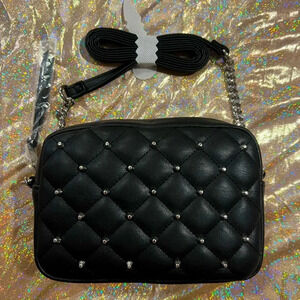 NWT Rebecca Minkoff Diamond Quilt Studded top zip crossbody, black w/silver NWT
